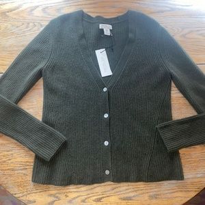RACHEL ZOE 2 ply cashmere ribbed deep olive V-neck cardigan sweater/NWT/M